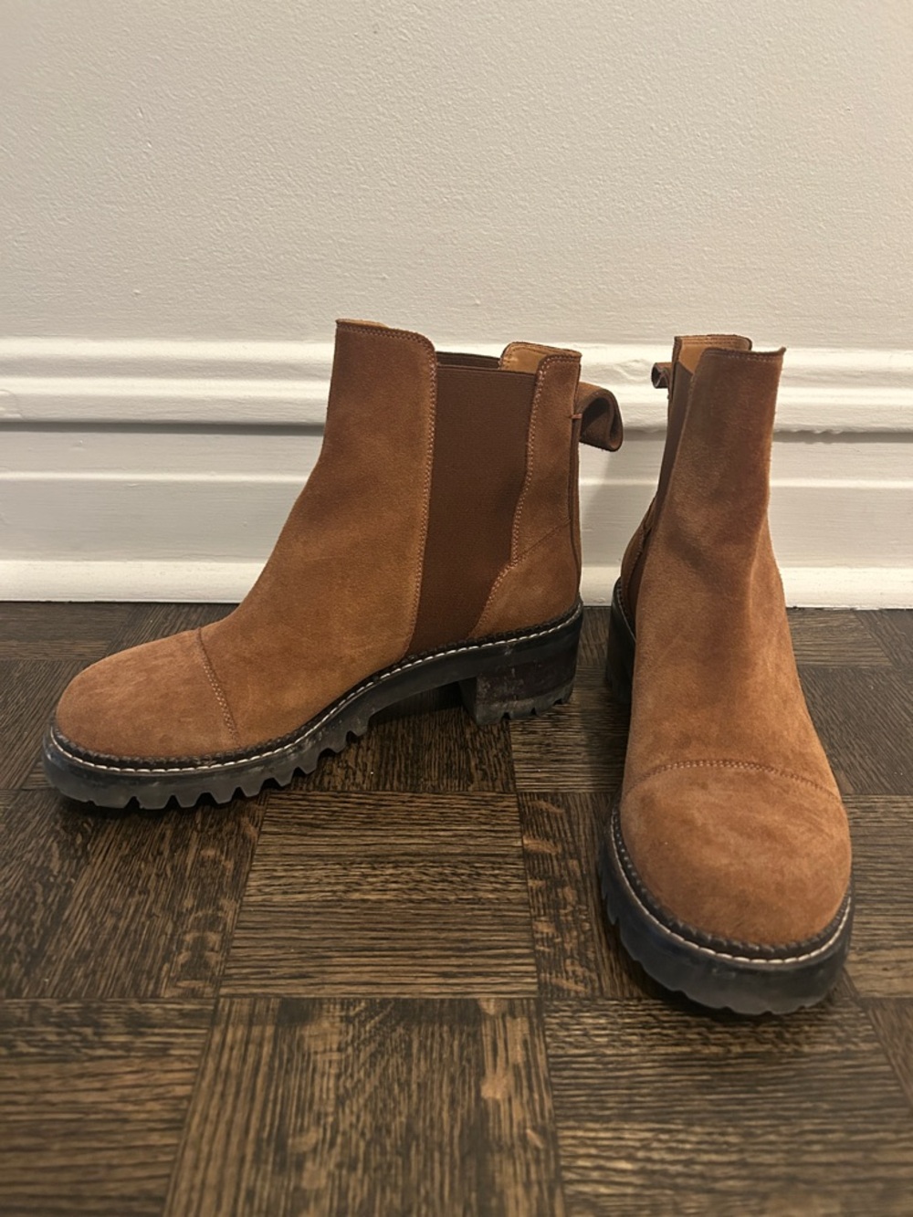 See By Chloe Suede Chelsea Ankle Boots in Cognac Brown